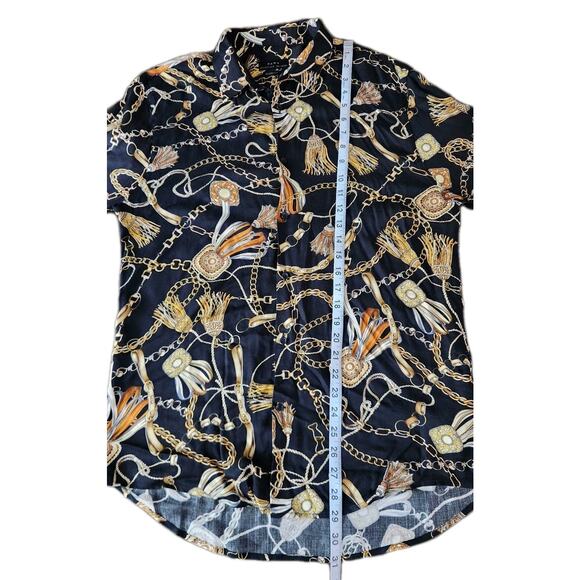 Zara Long sleeve Chain Tassel Baroque Print Shirt Tunic Top Black Gold Size M - Picture 6 of 6